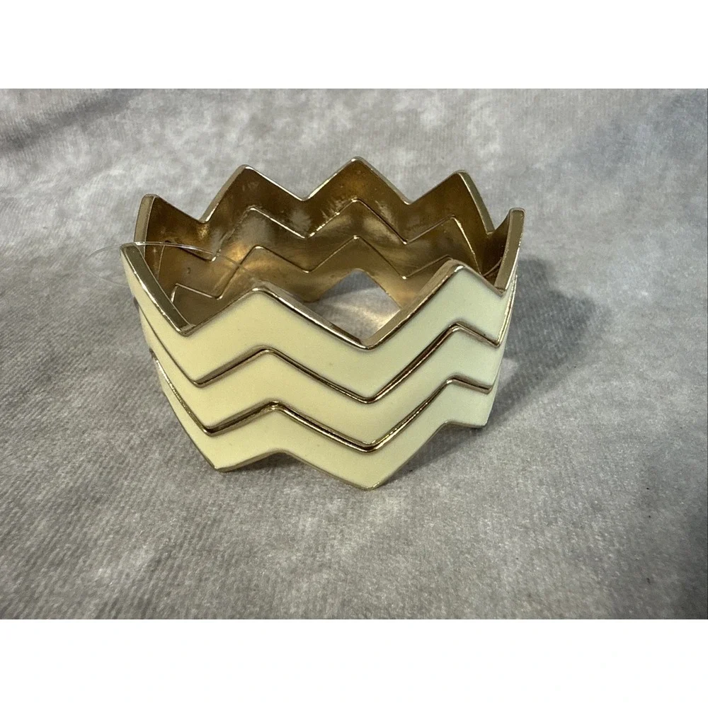 Zigzag Bangle Bracelets Set Of 3 White Goldtone